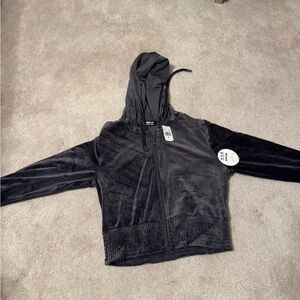 Charcoal Velvet Zip Up Jacket